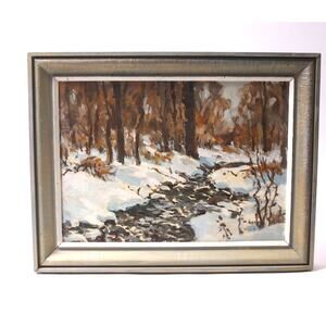 Winter River in a Forest Framed Oil Painting 12x16 Wall Hanging ~ 260205-WH 951